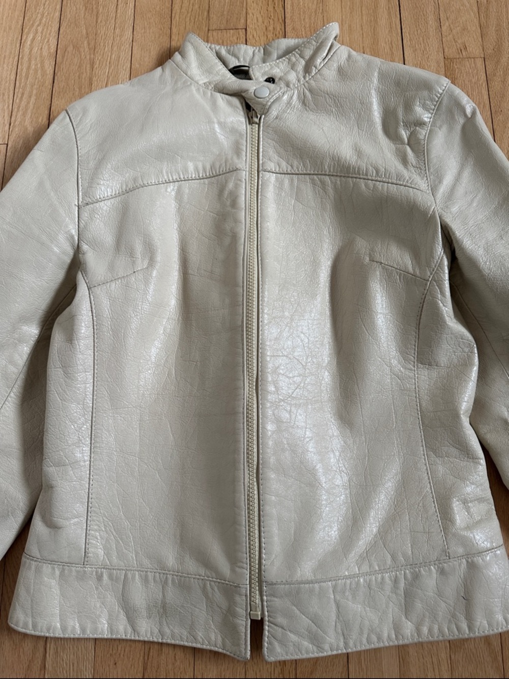 Vintage 90s Bod & Christensen cream leather moto jacket - Picture 2 of 14